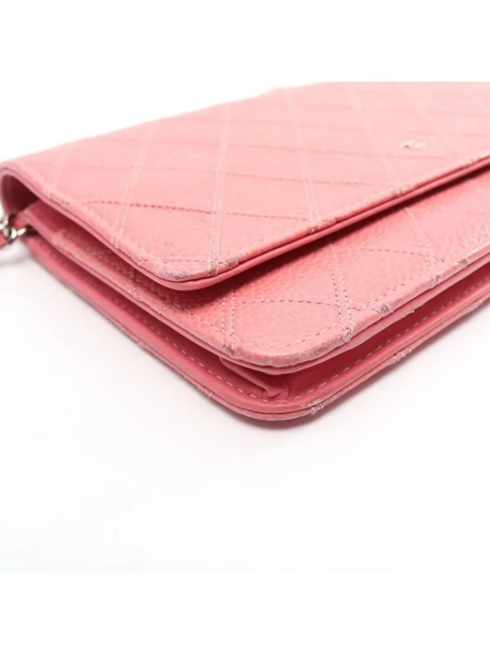 Chanel Shoulder Bag Quilted Pink Caviar Leather Chain Wallet